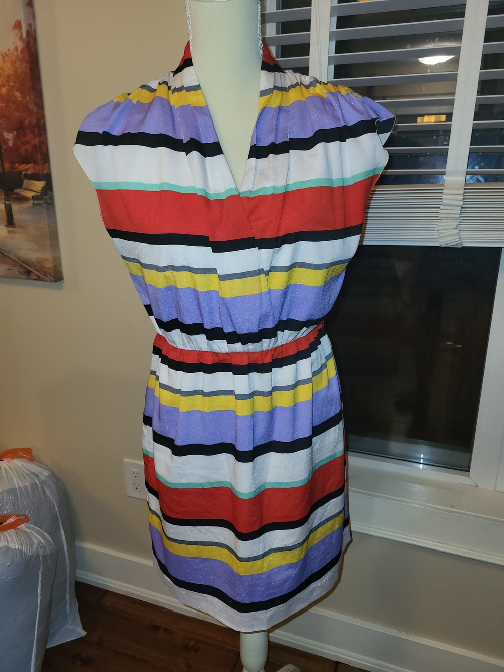 Kensie Striped Cap-Sleeve Mini Dress - White, Red, Purple, Yellow, Black, Teal